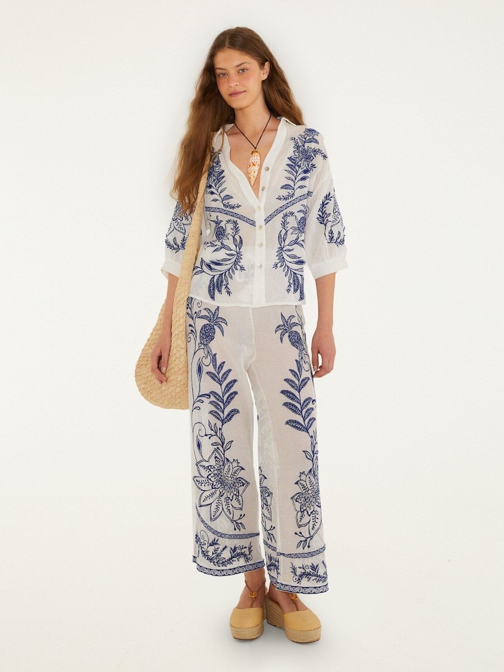 Farm Rio Off-White Nina Embroidery Pants